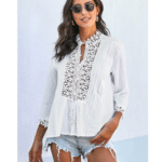 Chemisier femme blanc dentelle florale style western bohème (1)