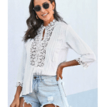 Chemisier femme blanc dentelle florale style western bohème (2)