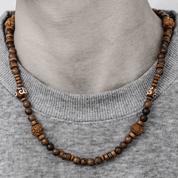 Collier Cowboy en Bois Naturel Verni à Perles Artisanales Vintage (3)