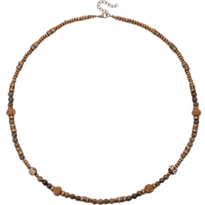 Collier cowboy en bois naturel verni à perles artisanales vintage