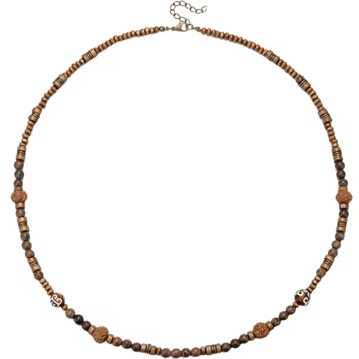 Collier Cowboy en Bois Naturel Verni à Perles Artisanales Vintage (4)