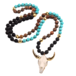 Collier cowboy à perles colorées et pendentif tête de taureau (15)