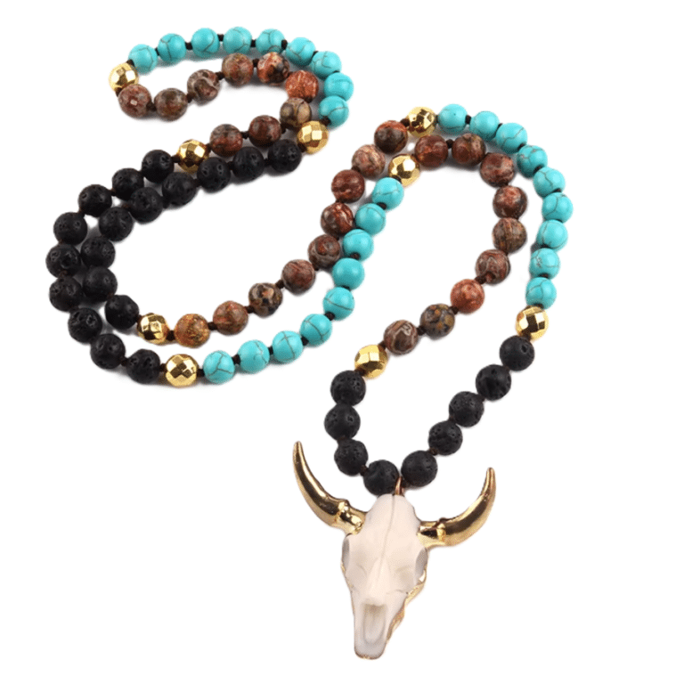 Collier cowboy à perles colorées et pendentif tête de taureau (15)