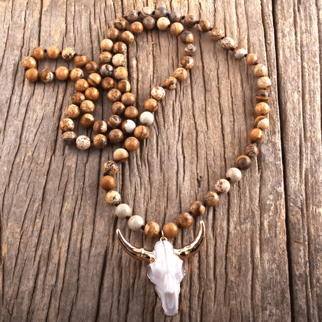 Collier cowboy à perles colorées et pendentif tête de taureau (5)