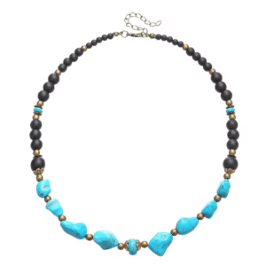 Collier cowboy turquoise et perles noires western bohème