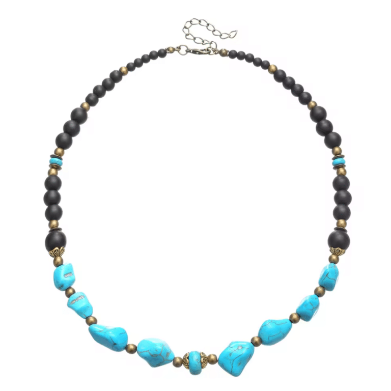 Collier cowboy turquoise et perles noires western bohème (1)