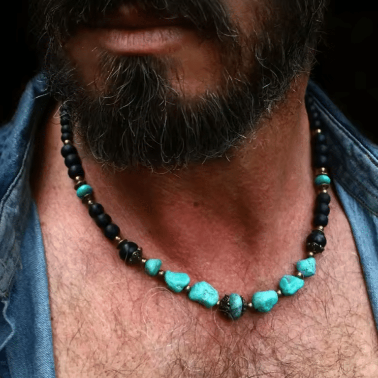 Collier cowboy turquoise et perles noires western bohème (5)
