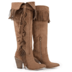 Cuissarde western femme à franges camel style cowboy bohème (2)