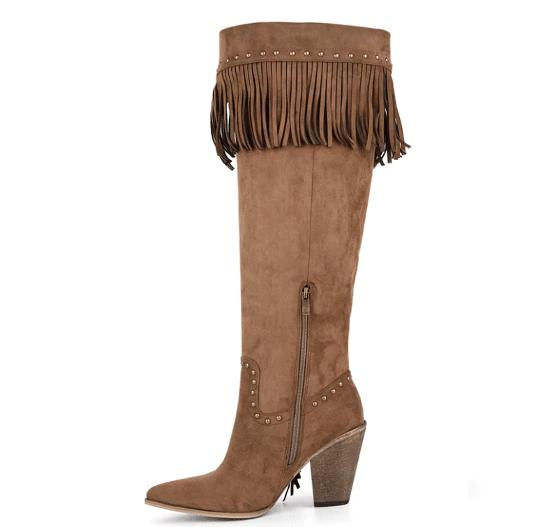 Cuissarde western femme à franges camel style cowboy bohème (3)
