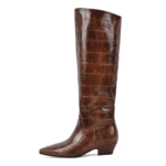 Cuissarde western femme cuir vegan marron effet croco vintage (1)