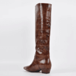 Cuissarde western femme cuir vegan marron effet croco vintage (3)