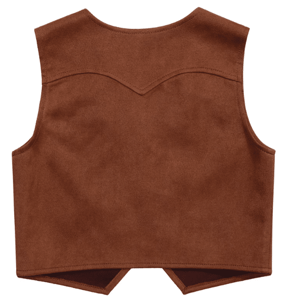 Gilet cowboy enfant marron à franges aspect daim western (2)