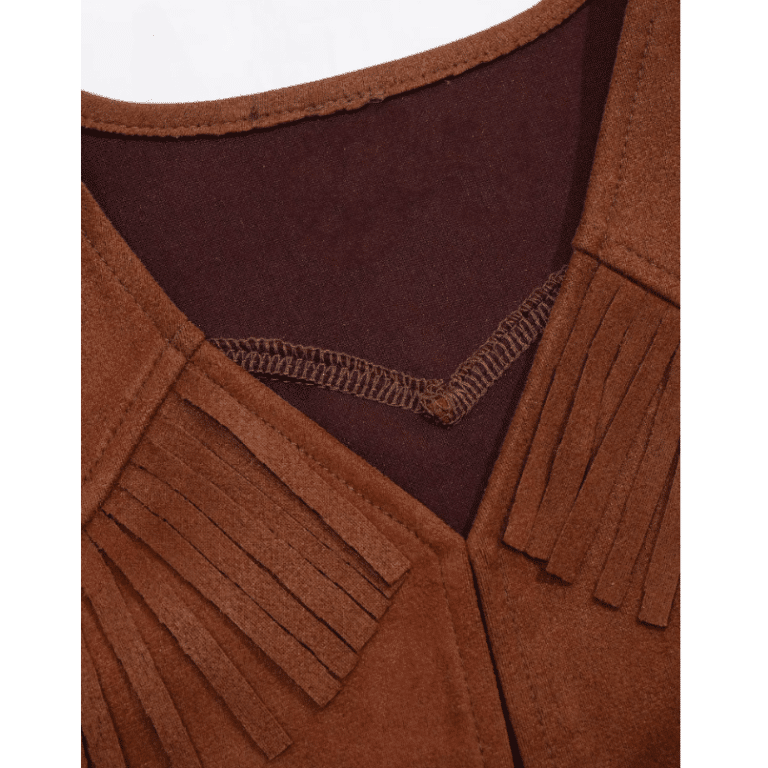 Gilet cowboy enfant marron à franges aspect daim western (3)