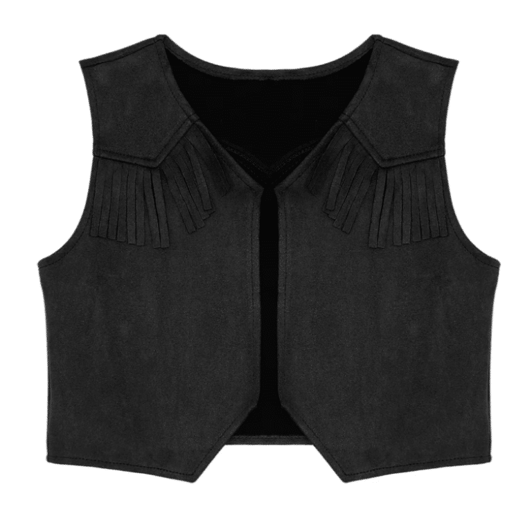 Gilet cowboy enfant noir à franges aspect daim western (1)