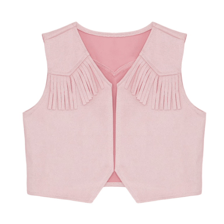 Gilet cowboy enfant rose à franges aspect daim western (1)