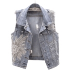 Gilet en jean femme à strass motif soleil style western