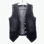 Gilet en jean femme noir à rivets style western vintage