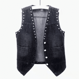 Gilet en jean femme noir à rivets style western vintage