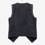 Gilet en jean femme noir à rivets style western vintage