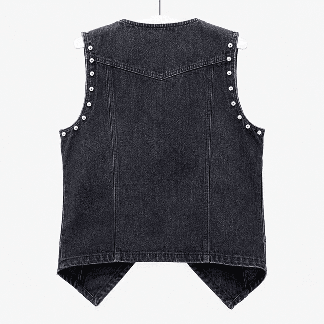 Gilet en jean femme noir à rivets style western vintage