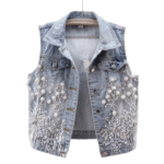 Gilet en jean sans manches femme brodé style western (2)