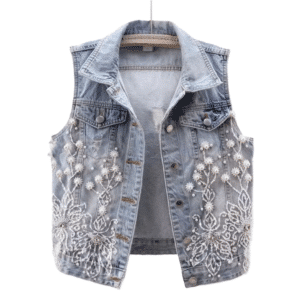 Gilet en jean sans manches femme brodé style western