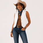 Gilet sans manche femme blanc en jean style western (1)