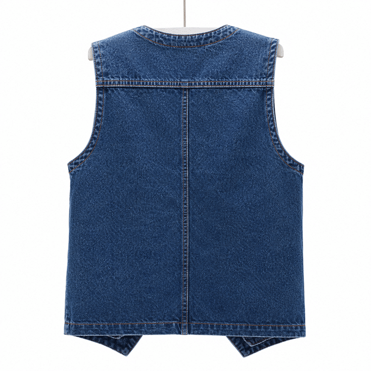Gilet sans manche femme en jean bleu foncé style western (1)