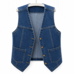 Gilet sans manche femme en jean bleu foncé style western (2)