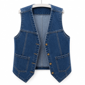 Gilet sans manche femme en jean bleu foncé style western