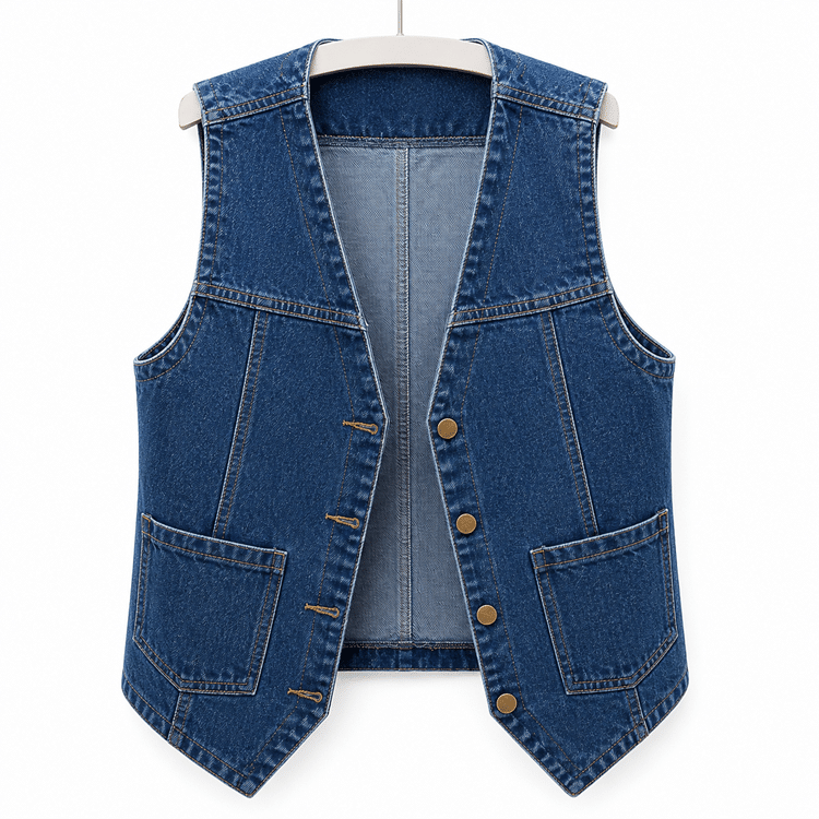 Gilet sans manche femme en jean bleu foncé style western (2)