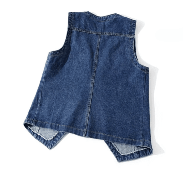 Gilet sans manche femme en jean bleu foncé style western (4)