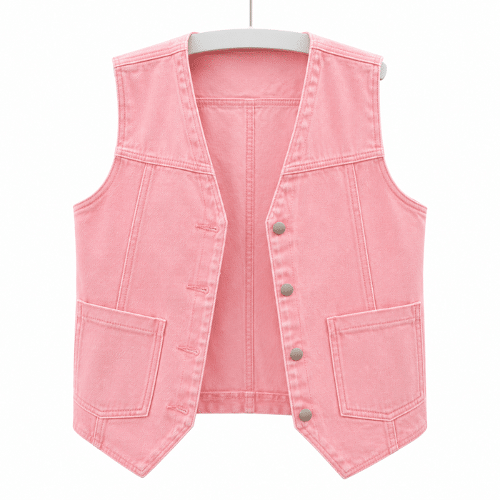 Gilet sans manche rose en jean style western (1)
