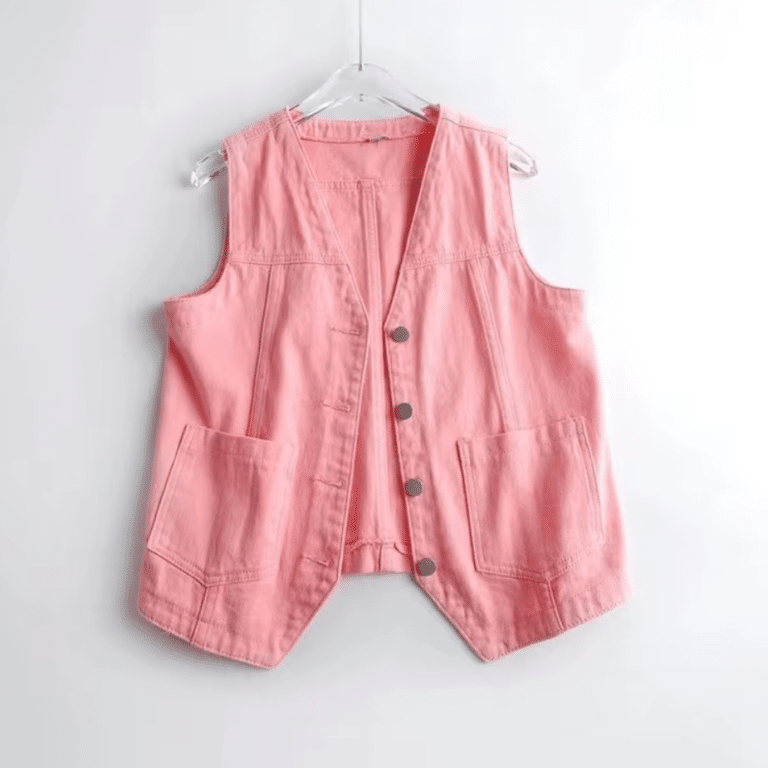Gilet sans manche rose en jean style western (4)
