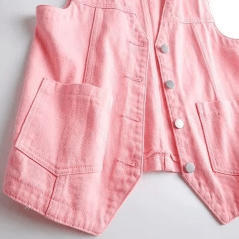 Gilet sans manche rose en jean style western (5)