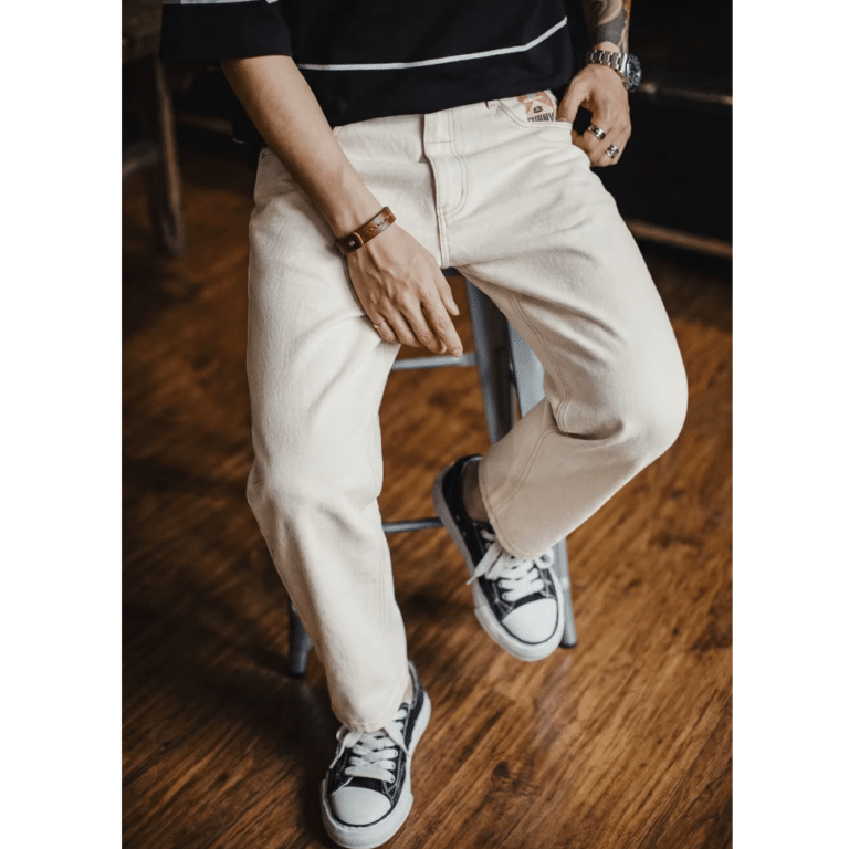 Jean cowboy blanc ecru coupe large (6)