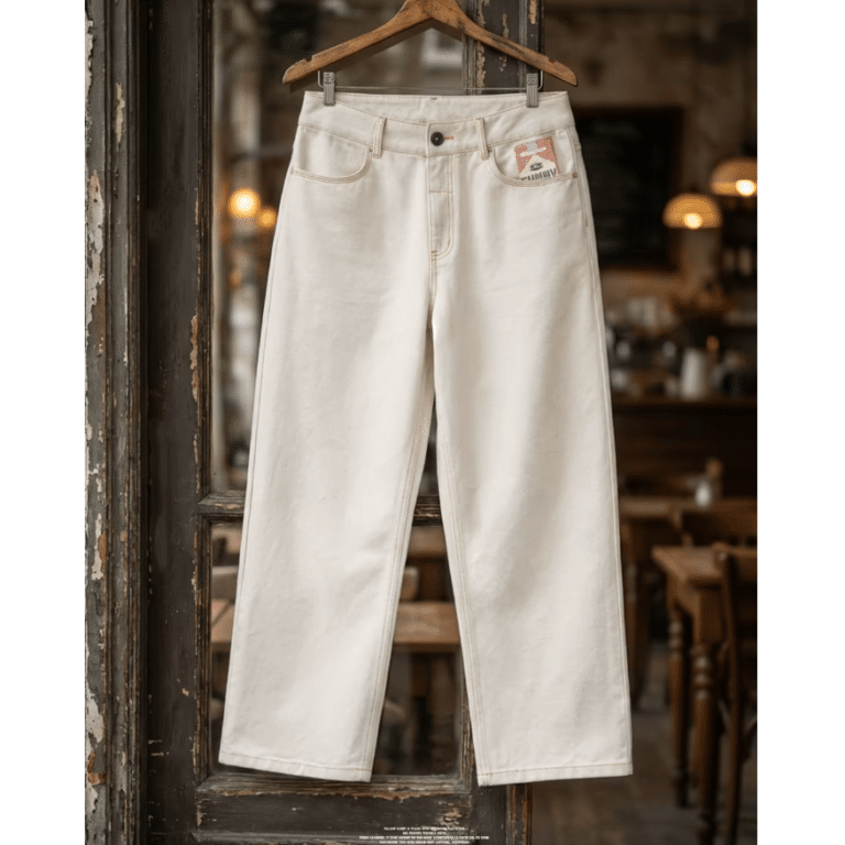 Jean cowboy blanc ecru coupe large (7)