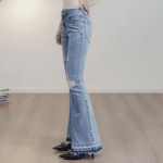 Jean flare femme denim clair déchiré style western vintage (1)