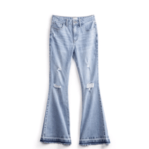 Jean flare femme denim clair déchiré style western vintage
