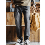 Jean homme noir délavé coupe décontractée vintage style américain (5)