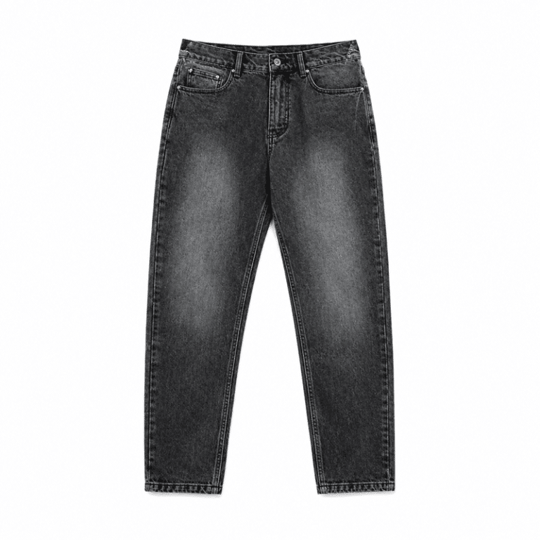 Jean homme noir délavé coupe décontractée vintage style américain (7)