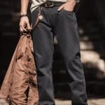 Jean noir homme coupe décontractée vintage coton (6)