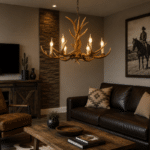 Lustre cowboy style bois de cerf à 6 lumières suspendu (1)