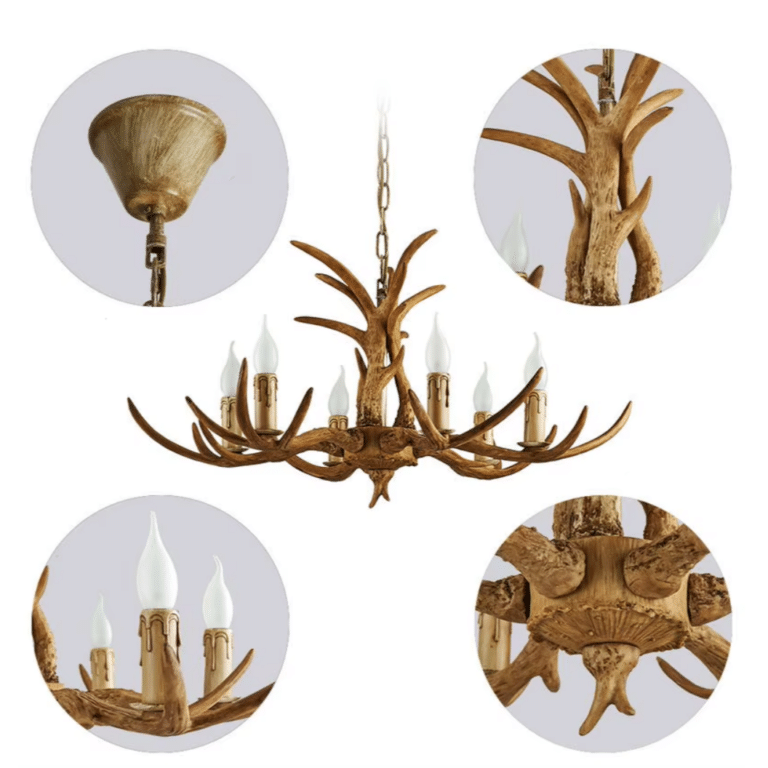 Lustre cowboy style bois de cerf à 6 lumières suspendu (3)