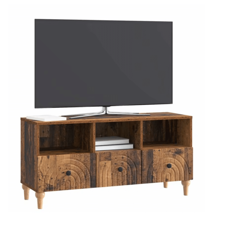 Meuble TV en chêne massif vintage avec rangements style western (1)