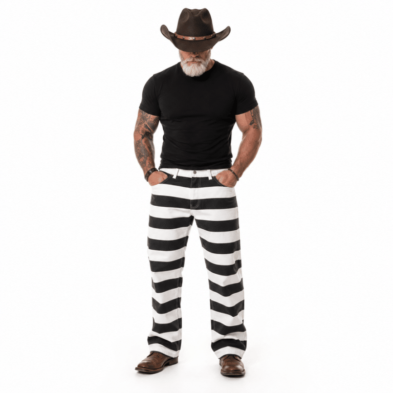 Pantalon cowboy rayé noir et blanc américain vintage (7)