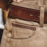 Pantalon homme beige coupe décontractée vintage 100 % coton (6)