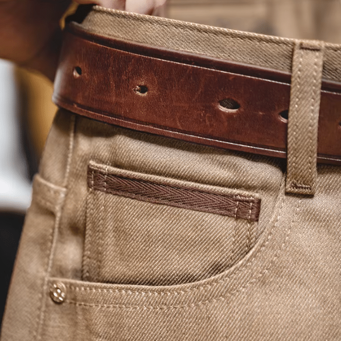 Pantalon homme beige coupe décontractée vintage 100 % coton (6)