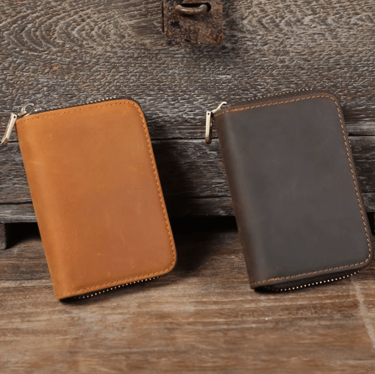 Porte-cartes cuir homme accordéon zippé style vintage américain (1)