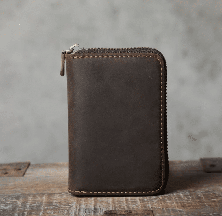 Porte-cartes cuir homme accordéon zippé style vintage américain (2)